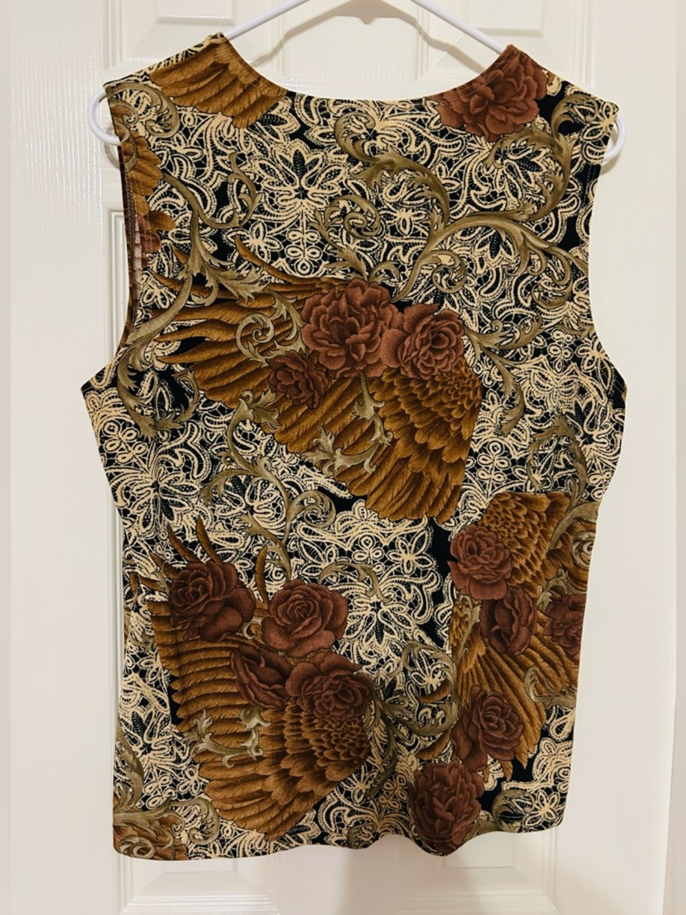 Susan Lawrence Beige & Brown Floral Wing Print Sleeveless Tank - Picture 2 of 5